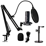 FTF GEAR Studio Condenser USB Microphone Kit with Adjustable Desk Stand Shock Mount and Circular Metal Stand