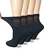 VEIGIKE Women Extra Wide Comfort Fit Loose Fit Quarter Socks Moisture Wicking Cushion Diabetic Socks Loose Fit for Wide Swollen Feet Ankle 4 pairs 9-11, Black, One Size