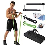 PEXFT Portable Resistance Weight Band Bar - Strength Training Bars for Lifting Training Set with 2 Resistance Bands Max Load 125lb Home Gym Workout Equipment for Full Body