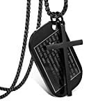 Jstyle Stainless Steel Dog Tags Cross Necklaces for Men Prayer Cross Necklace Military Rolo Chain 3mm 24 Inch Black Bible Prayer