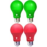 4 Pack A19 LED Red Light Bulb LED Green Light Bulb 120V E26 Base 9 Watt (60-watt Replacement) Red Bulb Red Bulb, Party Decoration, Porch, Home Lighting, Christmas Light Bulbs