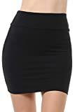 Trendy Street Basic Double-Layer Cotton Simple Stretchy Tube Pencil Mini Skirt (Medium, Black)