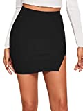 Verdusa Women's Casual Asymmetrical Slit Split Hem Bodycon Pencil Mini Black Skirt S