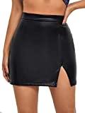 SheIn Women's High Waisted Faux Leather Bodycon Split Slim Mini Pencil Skirt Black Large