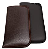 Calabria Unisex Full Slip Soft Eyeglass Case Black&Brown(2Pack) PU Leather & Felt
