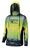 Performance Fishing Hoodie with Face Mask Sunblock Shirt Hooded Long Sleeve with Drawstrings Pocket,Yellow, X-Large