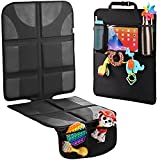 H Helteko Car Seat Protector with Thickest Padding + Backseat Car Organizer, XL Largest Car Seat Cover for Child Baby Carseat, Waterproof & Durable 600D Fabric, Kick Mat Back Seat w/Storage Pockets