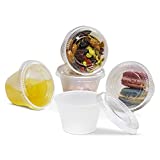 [250 Pack] 4 oz Plastic Containers with Lids - Clear Jello Shot Cups, Mini Portion Cup BPA Free for Sauce, Condiments, Souffle, Salad Dressing, Sushi, or Slime, Disposable Reusable Packaging