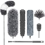 DELUX Microfiber Feather Duster,7 PCS Reusable Bendable Cobweb Duster with 100 inches Extra Long Extension Pole,Washable Dusters for Cleaning Ceiling Fan, High Ceiling, Blinds, Furniture & Cars