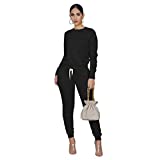 Sweat Suit for Women Set Black Joggers 2 Piece Outfits Sweatsuits Tracksuit Fall Outfits Jogging Suits Loungewear M