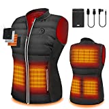 Heated Vest, Washable USB Charging Electric Heated Jacket for Women, 3 Stalls Adjustable Temperature, 5 Heating Pads, Suitable for Camping,Hiking,Hunting,Motorcycle (Black-Woman-Include Battey, Small)