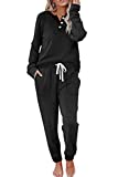 Black Two Piece Outfits for Women, Sweatsuits for Women Set 2 Piece Clearance Black M