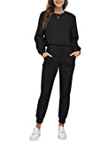 2 Piece Outfits for Women Cozy Sweatsuit Sets Fall Lounge Sets Black XL