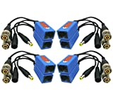 Igreeman 4 Pair Passive Video Balun BNC to RJ45 Adapter with Power (Upgraded Solution) Full HD 1080P-8MP Surveillance Security Camera Ethernet Cable Transceiver Cat5e/Cat6 Cable to BNC Male Connector