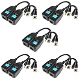 Passive Video Power Balun 8MP BNC DC to RJ45 Network Transceiver Cat5/Cat6 Adapter AHD/TVI/CVI/CVBS for Full HD CCTV DVR Security Surveillance Camera System 5 Pairs