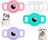 Airtag Holder for Pet Collar + 4 pcs Protective Film Compatible with Apple Air Tag Dog Cat Case, Protective Waterproof Silicone Small Puppy (C Purple+Mint+Pink 3 Pack)