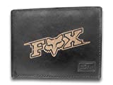 Fox Racing Logo Genuine Cowhide Leather Laser Engraved Engraving Slimfold Mens Black Large Capacity Luxury Wallet Purse Minimalist Sleek and Slim Black Card Holder Organizer 14 Pockets