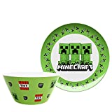 Zak Designs Minecraft Creeper - Kids Dinnerware Set, Including 10in Melamine Plate and 27oz Bowl Set, Durable and Break Resistant Plate and Bowl Makes Mealtime Fun (Melamine, BPA-Free)