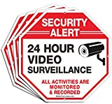 (4 Pack) Security Alert, 24 Hour Video Surveillance, All Activities Monitored Signs,10 x 10 .040 Aluminum Reflective Warning Sign for Home Business CCTV Security Camera, Indoor or Outdoor Use