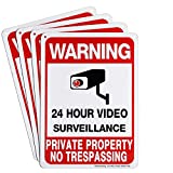 sheenwang 4-Pack Private Property No Trespassing Sign, Video Surveillance Signs Outdoor, UV Printed .040 Mil Rust Free Aluminum 10 x 7 in, Security Camera Sign for Home, Business, Driveway Alert, CCTV