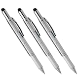 Multi-word 6 in 1 Multi Function Tool Ballpoint Pen with Ballpoint, Ruler, Screwdriver, A Flat Head, Touch-Screen Pen (3 PCS,Silver)