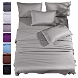 Shilucheng Queen Size 6-Piece Bed Sheets Set Microfiber 1800 Thread Count Percale 16 Inch Deep Pockets Super Soft and Comforterble (Queen,Grey)