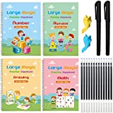 4Pc Large Magic Practice Copybook for Kids,Handwriting Practice Book 4 Pack with Pen Refill English Cursive Calligraphy Reusable Age 3-8 ，11.4x8.3Inch (4pc+2 pen)