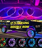 Sando Tech 17.5'' Dream Color Chasing Double Row Led Wheel Ring Light IP68 Dancing Flow SMD5050 Led Chips Brightest Strobe Rim Lights Car Tire Lights Bluetooth APP Ctrl Multi-Colors - 4 Lights