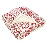 Hudson Baby Home Mink Blanket with Sherpa Back, Red Fair Isle Sherpa, 50X60 in. (Throw) (59220)