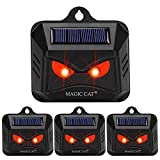 MAGIC CAT Solar Nocturnal Animal Repeller, Wild Animal Predator Deterrent with Red LED Lights, Waterproof Skunk, Deer, Coyote, Fox, Raccoon Animal Repellent for Garden Yard Farm Chicken Coop (4 Pack)