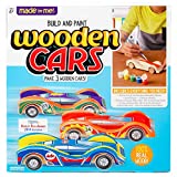 Made By Me Build & Paint Your Own Wooden Cars - DIY Wood Craft Kit, Easy To Assemble and Paint 3 Race Cars – Arts and Crafts Kit for Kids Ages 6 And Up