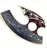Handmade Traditional Ulu Knife with Damascus Steel Blade, Custom Handle, and Custom Sheath (Antler Chopper)