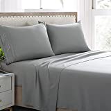 Grey Sheets Queen Set-4 Pieces Deep Pocket Cooling Bed Sheet Set-Microfiber 1800 Thread Count Sheet Sets for Queen Size Bed -Wrinkle and Fade Resistant (Grey, Queen)