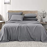 Umchord French Linen Bed Sheets, 4 Piece 100% Stone Washed Linen Bed Sheet Set for Queen Size Bed, Moisture Wicking Cool Sheet Set for Hot Sleepers (Queen, 90” x102”, Grey)