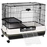 PawHut 2-Level Small Animal Cage Hutch with Wheels, Removable Tray, Platform and Ramp for Rabbit Bunny, Chinchillas, Ferret, Hedgehog & Gerbils