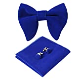 PACGOTH Bow Ties for Men Pre-Tie Bow Tie Vintage Tuxedo Oversized Velvet Bowtie Cufflinks Pocket Square Sets for Wedding & Party with gift Box (Royal Blue)