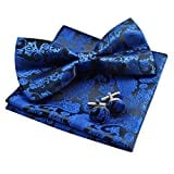Men's Paisley Bow Tie& Hanky& Cufflinks Set (Royal Blue)
