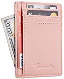 Travelambo Front Pocket Minimalist Leather Slim Wallet RFID Blocking Medium Size(VP Pink)