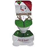 Valery Madelyn 3 Pack Traditional Snowman Christmas Toilet Seat Cover and Rug Set Bathroom Decorations, Red Green White Toilet Chair Covers for Christmas Festival