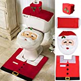 Ohuhu Santa Toilet Seat Cover, 4-Piece Christmas Toilet Seat Cover and Rug Set, Santa on The Toilet Ornament, Santa Claus Toilet Seat for Happy Christmas Decorations Bathroom Decor Red