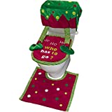 Valery Madelyn 3 Pack Delightful Elf Christmas Toilet Seat Cover and Rug Set with Elf Legs for Bathroom Decorations, Red Green White Toilet Chair Covers for Christmas Festival