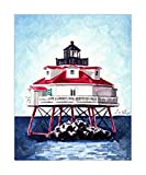 Thomas Point Shoal Lighthouse Annapolis Art Print of Watercolor Painting