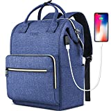 Travel Laptop Backpack, College School Backpack for 15.6 Inch Laptop with USB Charging Port, Water Resistant Anti Theft Casual Daypack Bookbags for Men/Women/Girls/Business/Work/Teacher, Blue
