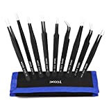 Precision Tweezers Set, XOOL 9 PCS ESD Tweezers Set, Anti-Static Stainless Steel Tweezers Kit, Non-magnetic and Multi-standard Stainless Steel Tweezers for Lab, Electronics, Jewelry and Detailed Work