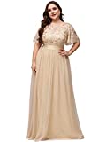 Ever-Pretty Women's A-Line Empire Waist Embroidery Plus Size Evening Prom Dress Gold US14