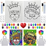 2 PACK 11x14 Canvas Painting Kit Bundle | Afro King Queen Love Couple Pre Drawn Stretched Canvas Kit | Birthday Gift | Valentine's Day Adult Sip and Paint Date Night Party Favor | DIY Party Night KIT