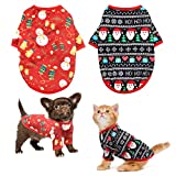 HYLYUN Dog Christmas Shirt 2 Packs - Christmas Pet Shirt Soft Breathable Puppy Shirts Printed Pet Clothing for Small Dogs and Cats XS