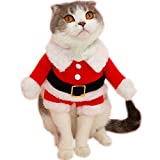 Bolbove Pet Christmas Santa Claus Suit Costume for Small Dogs Cats Jumpsuit Winter Coat Warm Clothes (Red, Medium)