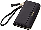 Travelambo Womens Wallet Tassel Bifold Ladies Cluth Wristlet Wrist strap Long Purse (Access Black)