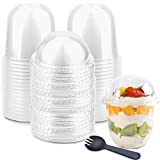 50 Pack 12oz Disposable Clear Plastic Cups with Dome Lids (No Hole), Crystal PET Dessert Cups for Parfait Ice Cream Fruit Iced Cold Drinks